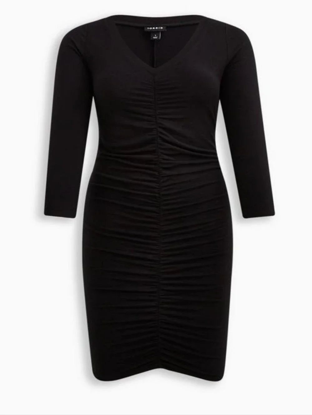 Torrid Black Ruched V-Neck Long Sleeve Dress - Picture 2 of 4